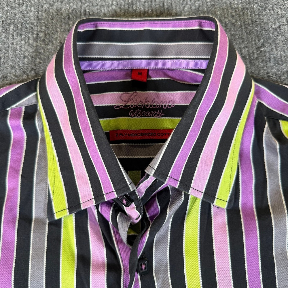 Luchiano Visconti Mens M Short Sleeve Button Down Shirt Mercerized Stripe #3507